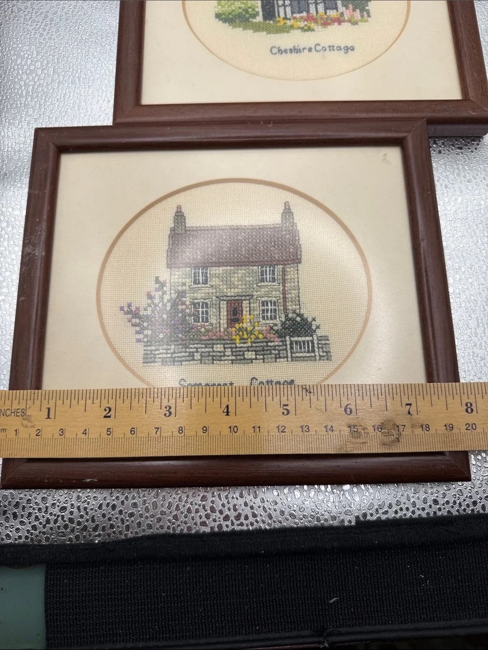 Framed Cottage Cross-Stitch Wall Art - Pair